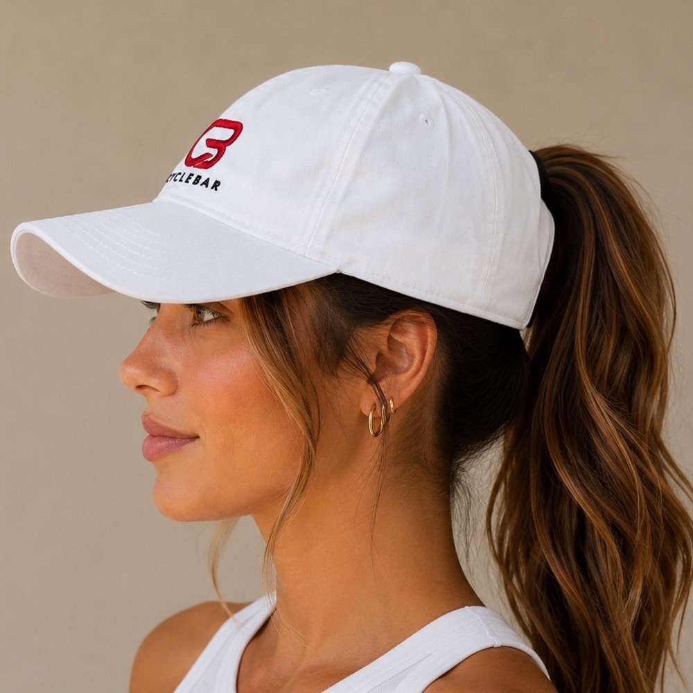 Top Knot Cyclebar White Performance High Ponytail Baseball Hat Women M/L NWT